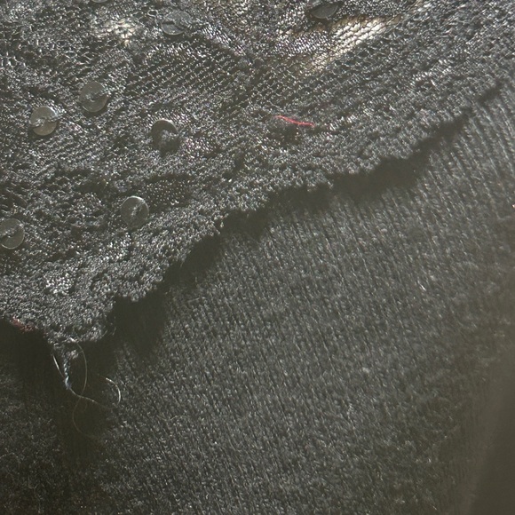 Vtg Chadwick’s Black Knit Sweater Top with  Lace Scoop Neckline - Picture 6 of 7